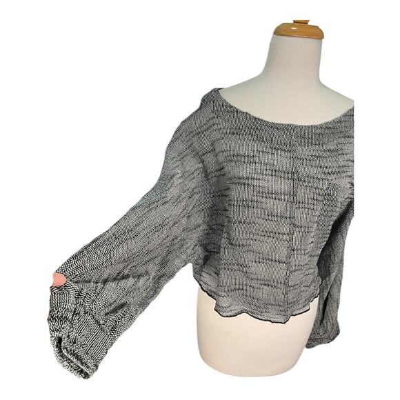 Free People Black & White Boat Neck Tight Knit Long Sleeve Cropped Sweater Small - Picture 4 of 12